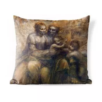 Уличная подушка MuchoWow — Мария с Младенцем и Святой Анной — Леонардо да Винчи — 50x50 см — Устойчивость к атмосферным воздействиям — Подушка для отдыха — Чехол на подушку — Хлопчатобумажная ткань — Декоративные наволочки, мультиколор