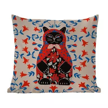 Уличная подушка MuchoWow - Матрешка - Цветы - Кошка - 50x50 см - Защита от атмосферных воздействий - Подушка для отдыха - Чехол на подушку - Хлопчатобумажная ткань - Декоративные наволочки, мультиколор
