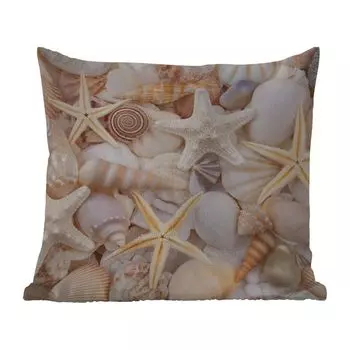 Уличная подушка MuchoWow - Морская звезда - Ракушки - Пляж - Лето - 50x50 см - Защита от атмосферных воздействий - Подушка для отдыха - Чехол на подушку - Хлопчатобумажная ткань - Декоративные наволочки, мультиколор