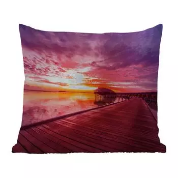 Уличная подушка MuchoWow - Мост - Вода - Солнце - Розовый - Горизонт - 50x50 см - Устойчивость к атмосферным воздействиям - Подушка для отдыха - Чехол на подушку - Хлопчатобумажная ткань - Декоративные наволочки, мультиколор