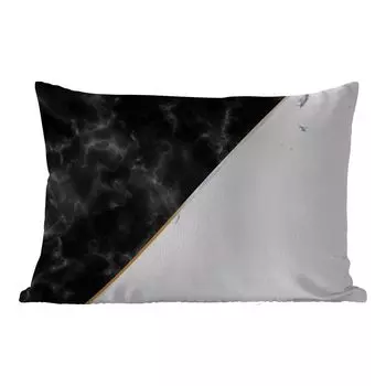 Уличная подушка MuchoWow - Мрамор - Белый - Черный - Золото - 50x30 см - Устойчивость к атмосферным воздействиям - Подушка для отдыха - Чехол на подушку - Хлопчатобумажная ткань - Декоративные чехлы на подушки, мультиколор