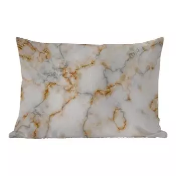 Уличная подушка MuchoWow - Мрамор - Белый - Серый - Золотой - 50x30 см - Устойчивость к атмосферным воздействиям - Подушка для отдыха - Чехол на подушку - Хлопчатобумажная ткань - Декоративные чехлы на подушки, мультиколор