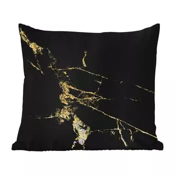 Уличная подушка MuchoWow - Мрамор - Черный - Золото - Роскошь - 40x40 см - Устойчивость к атмосферным воздействиям - Подушка для отдыха - Чехол на подушку - Хлопчатобумажная ткань - Декоративные наволочки, мультиколор