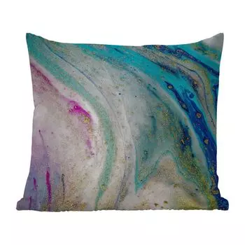 Уличная подушка MuchoWow - Мрамор - Цвет - Радуга - 50x50 см - Устойчивость к атмосферным воздействиям - Подушка для отдыха - Чехол на подушку - Хлопчатобумажная ткань - Декоративные чехлы на подушки, мультиколор