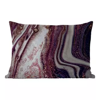 Уличная подушка MuchoWow - Мрамор - Розовый - Золото - Блеск - Имитация мрамора - 50x30 см - Устойчивость к атмосферным воздействиям - Подушка для отдыха - Чехол на подушку - Хлопчатобумажная ткань - Декоративные наволочки, мультиколор