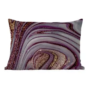 Уличная подушка MuchoWow - Мрамор - Розовый - Золото - Блеск - Имитация мрамора - Роскошь - 50x30 см - Устойчивость к атмосферным воздействиям - Подушка для отдыха - Чехол на подушку - Хлопчатобумажная ткань - Декоративные наволочки, мультиколор