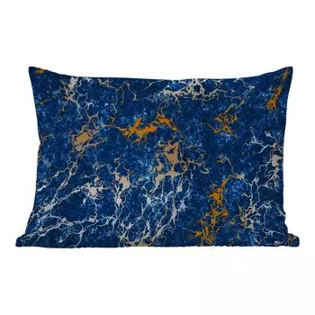 Уличная подушка MuchoWow - Мрамор - Текстура - Золото - Синий - 50x30 см - Устойчивость к атмосферным воздействиям - Подушка для отдыха - Чехол на подушку - Хлопчатобумажная ткань - Декоративные чехлы на подушки, мультиколор