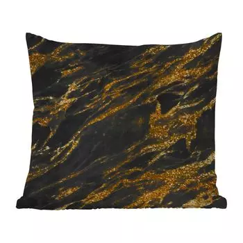 Уличная подушка MuchoWow - Мрамор - Золото - Черный - Пятна - 60x60 см - Устойчивость к атмосферным воздействиям - Подушки для отдыха - Чехлы для подушек - Декоративные чехлы для подушек - Декоративные чехлы для подушек, мультиколор