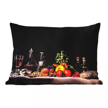 Уличная подушка MuchoWow - Натюрморт - Еда - Напитки - Фрукты - Черный - 60x40 см - Устойчивость к атмосферным воздействиям - Подушка для отдыха - Чехлы для подушек - Декоративные чехлы для подушек - Декоративные чехлы для подушек, мультиколор