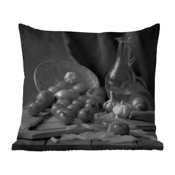 Уличная подушка MuchoWow - Натюрморт - Макаронные изделия - Черно-белый - 60x60 см - Устойчивость к атмосферным воздействиям - Подушка для отдыха - Чехлы для подушек - Декоративные чехлы для подушек - Декоративные чехлы для подушек, мультиколор