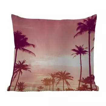 Уличная подушка MuchoWow - Небо - Пальма - Вечер - Природа - Тропический - 40x40 см - Устойчивость к атмосферным воздействиям - Подушка для отдыха - Чехол на подушку - Хлопчатобумажная ткань - Декоративные наволочки, мультиколор