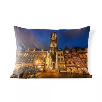 Уличная подушка MuchoWow - Ночь - Соборная башня - Утрехт - 50x30 см - Устойчивость к атмосферным воздействиям - Подушка для отдыха - Чехол на подушку - Хлопчатобумажная ткань - Декоративные наволочки, мультиколор