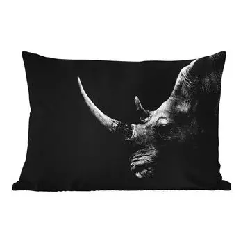 Уличная подушка MuchoWow - Носорог - Животные - Черный - Белый - Портрет - 50x30 см - Устойчивость к атмосферным воздействиям - Подушка для отдыха - Чехол на подушку - Хлопчатобумажная ткань - Декоративные наволочки, мультиколор