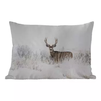 Уличная подушка MuchoWow - Олень - Зима - Снег - Животные - Времена года - Белый - 50x30 см - Устойчивость к атмосферным воздействиям - Подушка для отдыха - Чехол на подушку - Хлопчатобумажная ткань - Декоративные наволочки, мультиколор