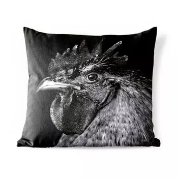 Уличная подушка MuchoWow - Петух - Птица - Черный - Белый - 40x40 см - Устойчивость к атмосферным воздействиям - Подушка для отдыха - Чехол на подушку - Хлопчатобумажная ткань - Декоративные наволочки, мультиколор