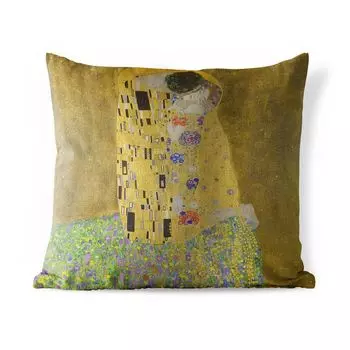 Уличная подушка MuchoWow - Поцелуй - Густав Климт - 40x40 см - Устойчивость к атмосферным воздействиям - Подушка для отдыха - Чехол на подушку - Хлопчатобумажная ткань - Декоративные наволочки, мультиколор