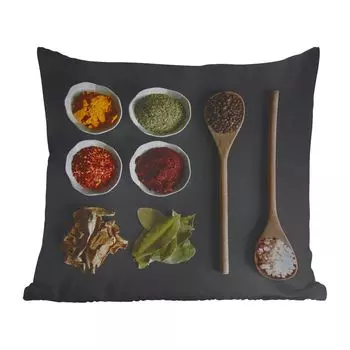 Уличная подушка MuchoWow - Половник - Специи - Травы - Зеленый - Коричневый - Деревенский - 50x50 см - Устойчивость к атмосферным воздействиям - Подушка для отдыха - Чехол на подушку - Хлопчатобумажная ткань - Декоративные наволочки, мультиколор
