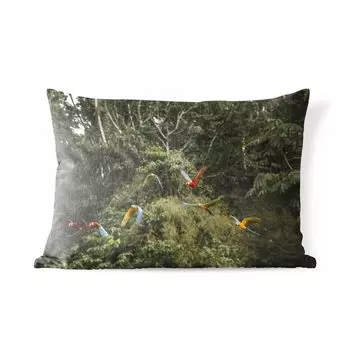 Уличная подушка MuchoWow - Попугаи - Мухи - Лес - 50x30 см - Защита от атмосферных воздействий - Подушка для отдыха - Чехол на подушку - Хлопчатобумажная ткань - Декоративные наволочки, мультиколор