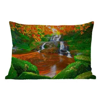 Уличная подушка MuchoWow - Природа - Водопад - Камни - Мох - Листья - Зеленый - 60x40 см - Устойчивость к атмосферным воздействиям - Подушки для отдыха - Чехлы для подушек - Декоративные чехлы для подушек - Декоративные чехлы для подушек, мульти...