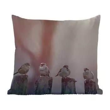 Уличная подушка MuchoWow - Птицы - Воробьи - Колья - Дерево - 50x50 см - Устойчивость к атмосферным воздействиям - Подушка для отдыха - Чехол на подушку - Хлопчатобумажная ткань - Декоративные наволочки, мультиколор