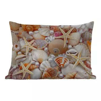 Уличная подушка MuchoWow - Ракушки - Жемчуг - Морская звезда - Пляж - 50x30 см - Устойчивость к атмосферным воздействиям - Подушка для отдыха - Чехол на подушку - Хлопчатобумажная ткань - Декоративные наволочки, мультиколор