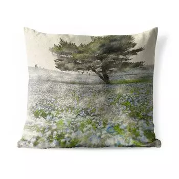 Уличная подушка MuchoWow — Раскрашенные цветы на поле — 40x40 см — Устойчивость к атмосферным воздействиям — Подушка для отдыха — Чехол на подушку — Хлопчатобумажная ткань — Декоративные чехлы на подушки, мультиколор