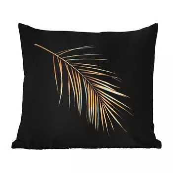 Уличная подушка MuchoWow - Растения - Золото - Черный - Листья - Роскошь - 50x50 см - Устойчивость к атмосферным воздействиям - Подушка для отдыха - Чехол на подушку - Хлопчатобумажная ткань - Декоративные наволочки, мультиколор