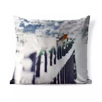 Уличная подушка MuchoWow - Робин - Зима - Снег - 40x40 см - Устойчивость к атмосферным воздействиям - Подушка для отдыха - Чехол на подушку - Хлопчатобумажная ткань - Декоративные наволочки, мультиколор