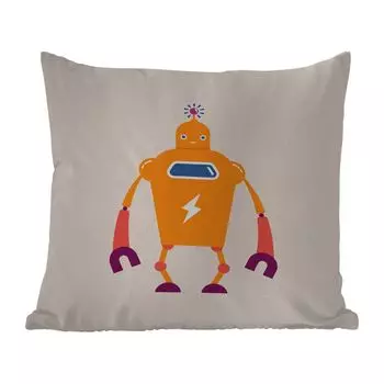 Уличная подушка MuchoWow — Робот — Антенна — Оранжевый — Удар молнии — Мальчик — Дети — 50x50 см — Устойчивость к атмосферным воздействиям — Подушка для отдыха — Чехол на подушку — Хлопчатобумажная ткань — Декоративные наволочки, мультиколор