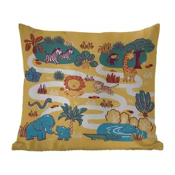 Уличная подушка MuchoWow - Сафари - Животные - Дети - 50x50 см - Устойчивость к атмосферным воздействиям - Подушка для отдыха - Чехол на подушку - Хлопчатобумажная ткань - Декоративные наволочки, мультиколор