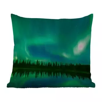 Уличная подушка MuchoWow - Северное сияние - Деревья - Вода - Аляска - 50x50 см - Устойчивость к атмосферным воздействиям - Подушка для отдыха - Чехол на подушку - Хлопчатобумажная ткань - Декоративные наволочки, мультиколор