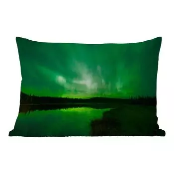 Уличная подушка MuchoWow - Северное сияние - Дерево - Аляска - 50x30 см - Устойчивость к атмосферным воздействиям - Подушка для отдыха - Чехол на подушку - Хлопчатобумажная ткань - Декоративные наволочки, мультиколор