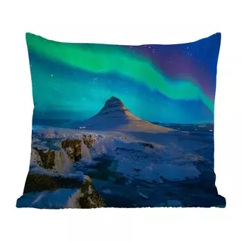 Уличная подушка MuchoWow - Северное сияние - Горы - Исландия - 45x45 см - Устойчивость к атмосферным воздействиям - Подушка для отдыха - Чехлы для подушек - Декоративные чехлы для подушек - Декоративные чехлы для подушек, мультиколор