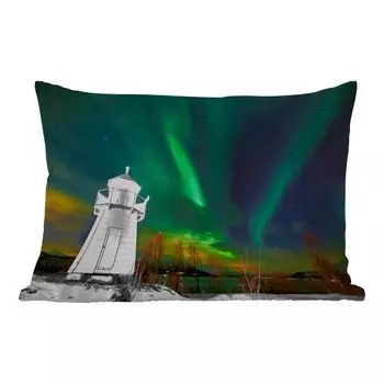 Уличная подушка MuchoWow - Северное сияние - Маяк - Норвегия - 60x40 см - Устойчивость к атмосферным воздействиям - Подушка для отдыха - Чехлы для подушек - Декоративные чехлы для подушек - Декоративные чехлы для подушек, мультиколор