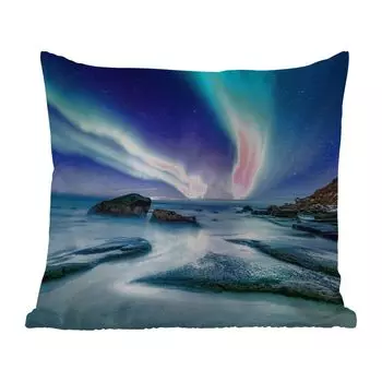 Уличная подушка MuchoWow - Северное сияние - Пейзаж - Лофотенские острова - 45x45 см - Устойчивость к атмосферным воздействиям - Подушка для отдыха - Чехлы для подушек - Декоративные чехлы для подушек - Декоративные чехлы для подушек, мультиколо...
