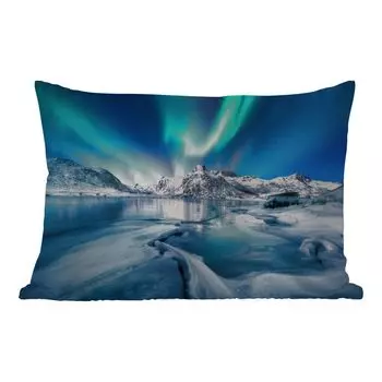 Уличная подушка MuchoWow - Северное сияние - Снег - Лед - Норвегия - 50x30 см - Устойчивость к атмосферным воздействиям - Подушка для отдыха - Чехол на подушку - Хлопчатобумажная ткань - Декоративные наволочки, мультиколор
