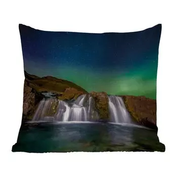 Уличная подушка MuchoWow - Северное сияние - Водопад - Исландия - Природа - 60x60 см - Устойчивость к атмосферным воздействиям - Подушки для отдыха - Чехлы для подушек - Декоративные чехлы для подушек - Декоративные чехлы для подушек, мультиколо...