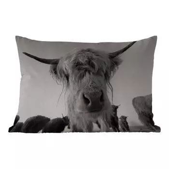 Уличная подушка MuchoWow - Шотландский горец - Черный - Белый - Животные - 50x30 см - Устойчивость к атмосферным воздействиям - Подушка для отдыха - Чехол на подушку - Хлопчатобумажная ткань - Декоративные наволочки, мультиколор