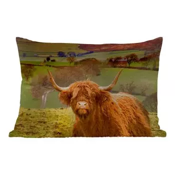 Уличная подушка MuchoWow - Шотландский горец - Гора - Осень - 50x30 см - Устойчивость к атмосферным воздействиям - Подушка для отдыха - Чехол на подушку - Хлопчатобумажная ткань - Декоративные наволочки, мультиколор