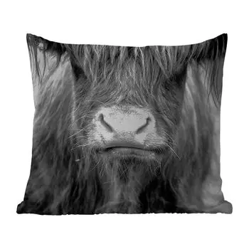 Уличная подушка MuchoWow - Шотландский горец - Корова - Черный - Белый - Животные - 50x50 см - Устойчивость к атмосферным воздействиям - Подушка для отдыха - Чехол на подушку - Хлопчатобумажная ткань - Декоративные наволочки, мультиколор