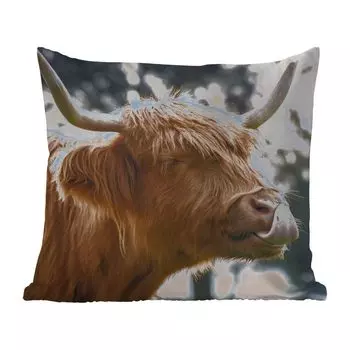 Уличная подушка MuchoWow - Шотландский горец - Корова - Весна - Животные - 40x40 см - Устойчивость к атмосферным воздействиям - Подушка для отдыха - Чехол на подушку - Хлопчатобумажная ткань - Декоративные наволочки, мультиколор