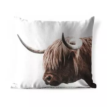Уличная подушка MuchoWow - Шотландский горец - Рога - 50x50 см - Устойчивость к атмосферным воздействиям - Подушка для отдыха - Чехол на подушку - Хлопчатобумажная ткань - Декоративные чехлы на подушки, мультиколор