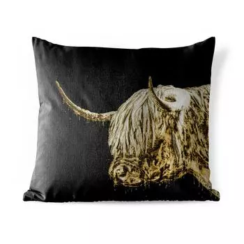 Уличная подушка MuchoWow - Шотландский горец - Шотландская корова - Золото - 40x40 см - Устойчивость к атмосферным воздействиям - Подушка для отдыха - Чехол на подушку - Хлопчатобумажная ткань - Декоративные наволочки, мультиколор