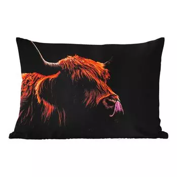 Уличная подушка MuchoWow - Шотландский горец - Язык - Нос - 50x30 см - Устойчивость к атмосферным воздействиям - Подушка для отдыха - Чехол на подушку - Хлопчатобумажная ткань - Декоративные наволочки, мультиколор