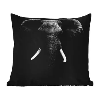 Уличная подушка MuchoWow - Слон - Дикие животные - Черный - Белый - Портрет - 60x60 см - Устойчивость к атмосферным воздействиям - Подушка для отдыха - Чехлы для подушек - Декоративные чехлы для подушек - Декоративные чехлы для подушек, мультико...