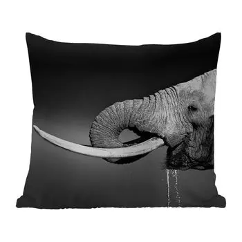 Уличная подушка MuchoWow - Слон - Вода - Животные - Черный - Белый - 50x50 см - Устойчивость к атмосферным воздействиям - Подушка для отдыха - Чехол на подушку - Хлопчатобумажная ткань - Декоративные наволочки, мультиколор