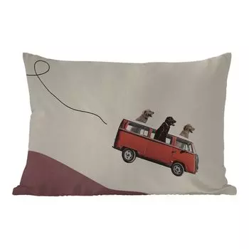 Уличная подушка MuchoWow — Собака — Ретро — Автобус — 50x30 см — Защита от атмосферных воздействий — Подушка для отдыха — Чехол на подушку — Хлопчатобумажная ткань — Декоративные наволочки, мультиколор