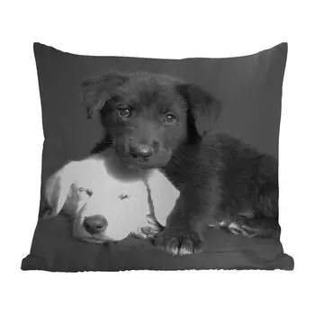 Уличная подушка MuchoWow - Собаки - Щенок - Черный - Белый - Животные - 50x50 см - Устойчивость к атмосферным воздействиям - Подушка для отдыха - Чехол на подушку - Хлопчатобумажная ткань - Декоративные наволочки, мультиколор