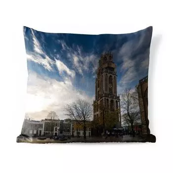 Уличная подушка MuchoWow - Солнце - Соборная башня - Утрехт - 50x50 см - Устойчивость к атмосферным воздействиям - Подушка для отдыха - Чехол на подушку - Хлопчатобумажная ткань - Декоративные наволочки, мультиколор