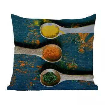 Уличная подушка MuchoWow - Специи - Ложки - Травы - Коричневый - Желтый - Зеленый - 45x45 см - Устойчивость к атмосферным воздействиям - Подушки для отдыха - Чехлы для подушек - Декоративные чехлы для подушек - Декоративные чехлы для подушек, му...